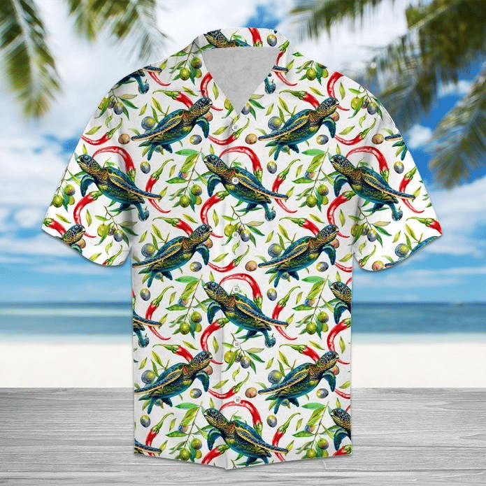 Hot Chili Peppers And Turtle Tropical Hawaiian Shirt Summer Aloha Shirt
