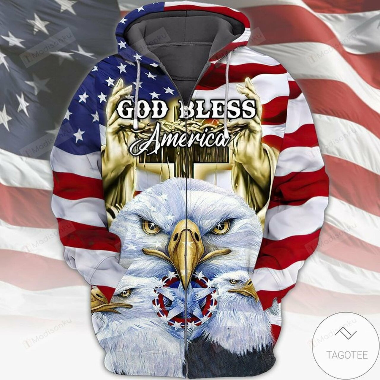 Hot Deal God Bless America Eagle 3d All Over Print Hoodie