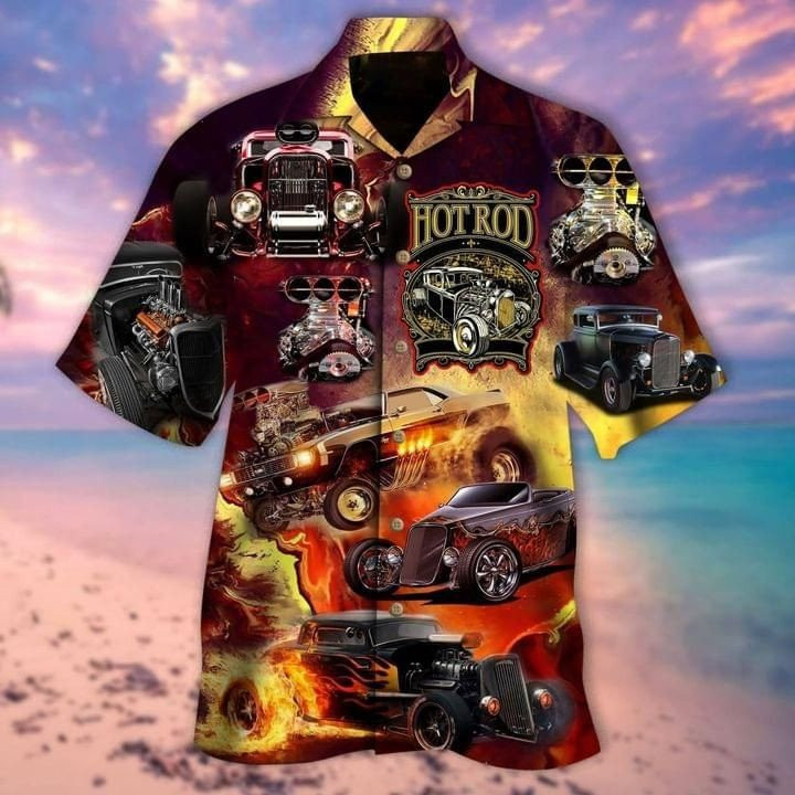 Hot Rod Print Hawaiian Shirt Summer Aloha Shirt