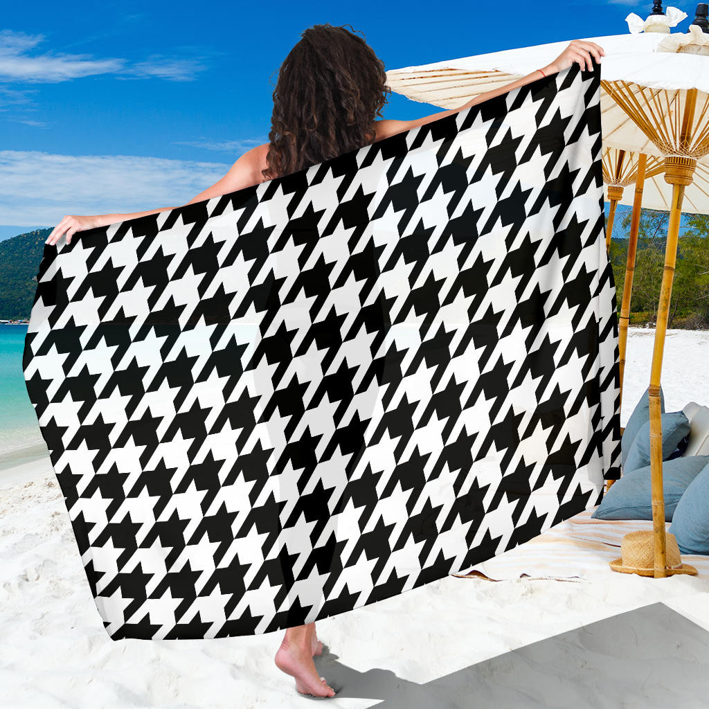 Houndstooth Black White Pattern Print Sarong Cover Up Houndstooth Black White Pareo Wrap Skirt Dress