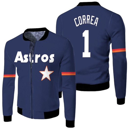 Houston Astros Carlos Correa 1 Mlb 1988 Navy 2019 Jersey Style Gift For Astros Fans Fleece Bomber Jacket