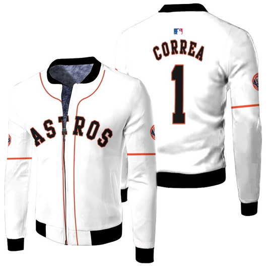 Houston Astros Carlos Correa 1 Mlb Player White 2019 Jersey Style Gift For Astros Fans Fleece Bomber Jacket