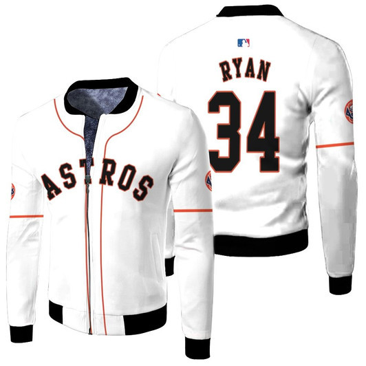 Houston Astros Nolan Ryan 34 Mlb Majestic Player White 2019 Jersey Style Gift For Astros Fans Fleece Bomber Jacket