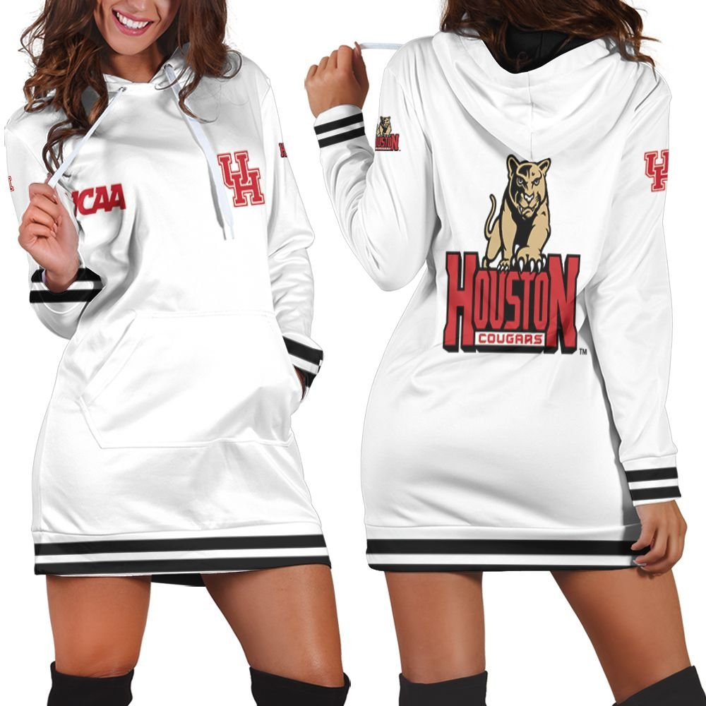 Houston Cougars Ncaa Classic White With Mascot Logo Gift For Houston Cougars Fans Hoodie Dress Sweater Dress Sweatshirt Dress