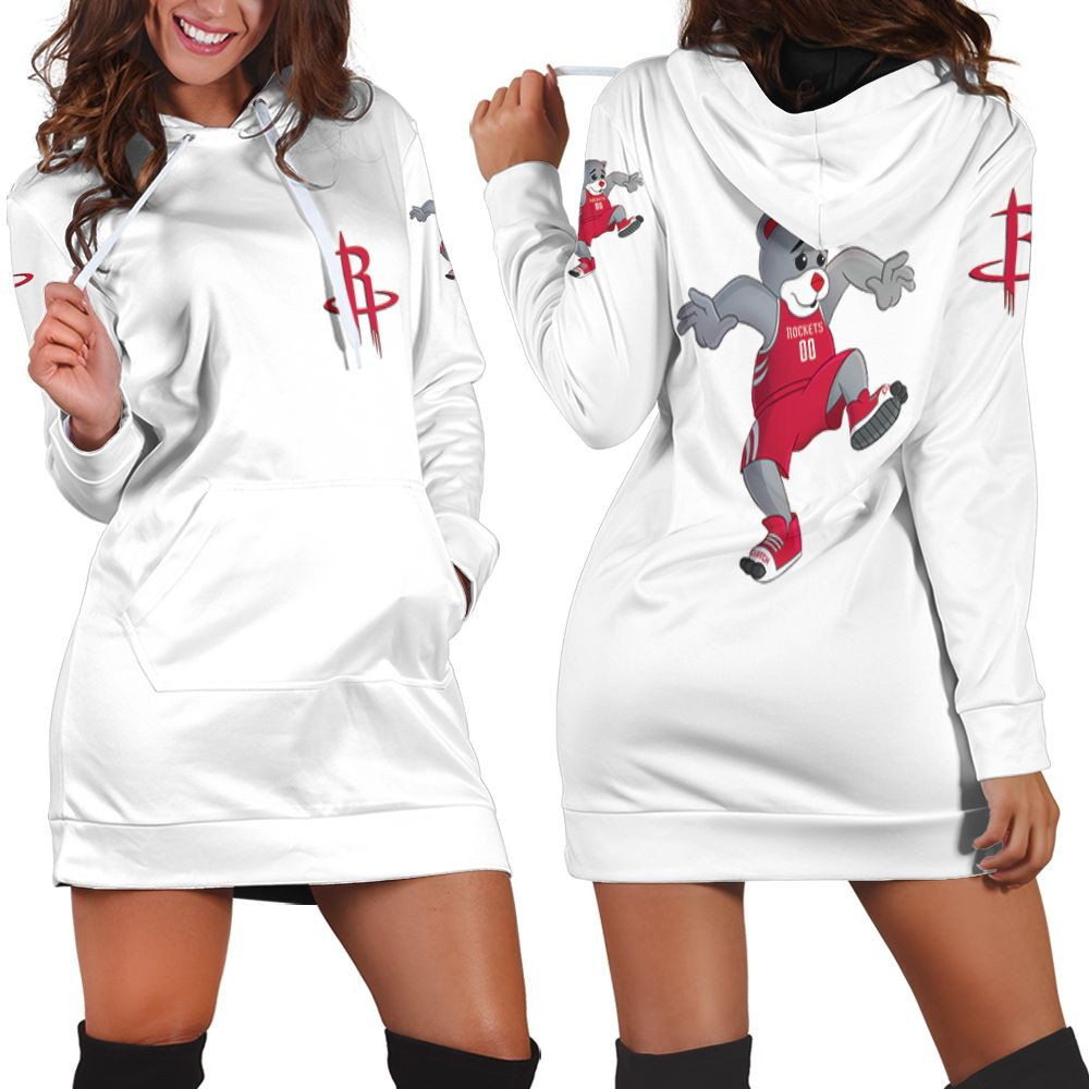Houston Rockets Basketball Classic Mascot Logo Gift For Rockets Fans White Hoodie Dress Sweater Dress Sweatshirt Dress