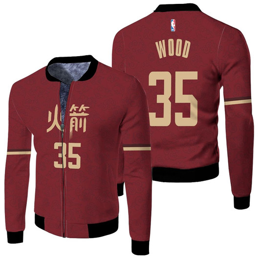 Houston Rockets Christian Wood 35 Nba City Edition Red Jersey Style Gift For Rockets Fans Fleece Bomber Jacket