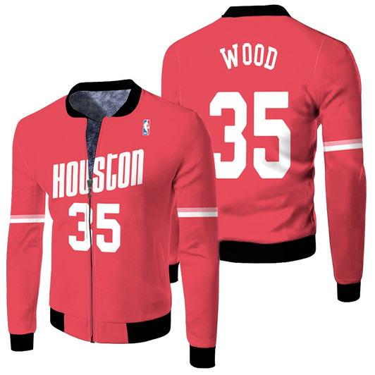 Houston Rockets Christian Wood 35 Nba Hardwood Classics 2019 Red Jersey Style Gift For Houston Fans Fleece Bomber Jacket