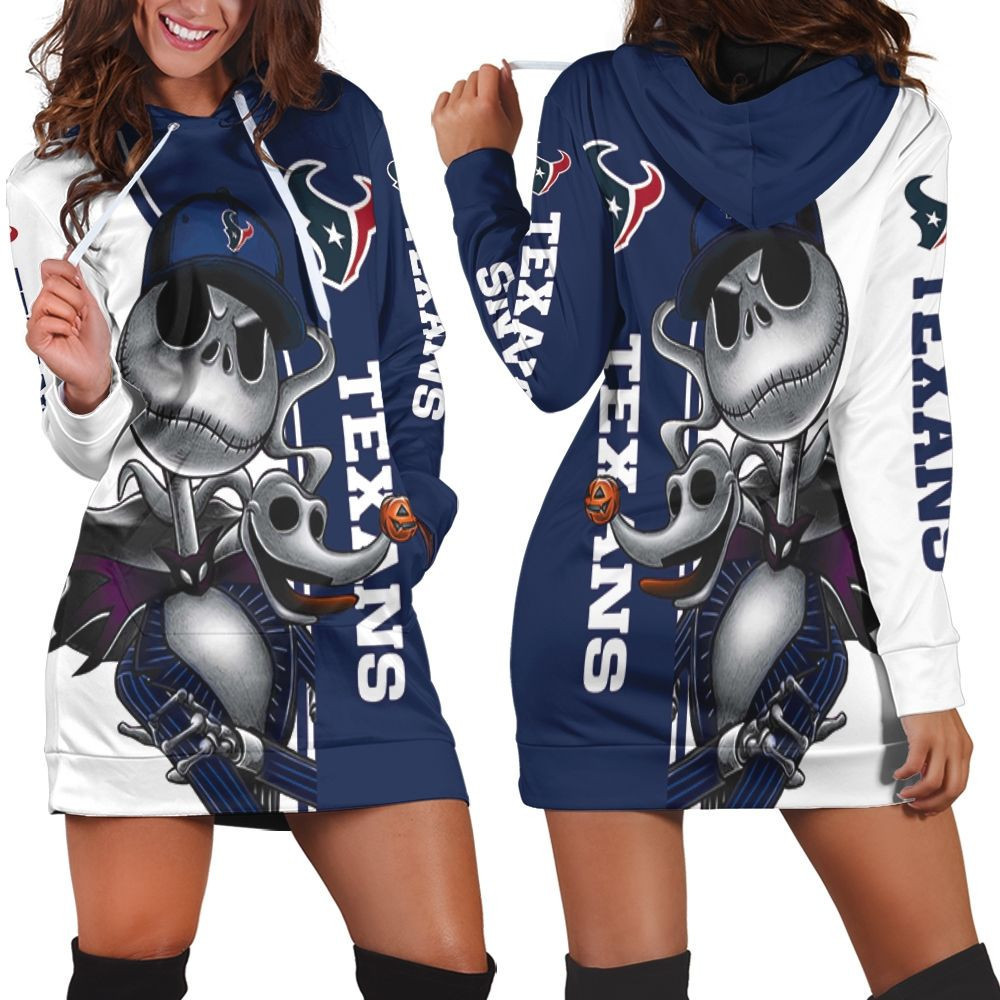 Houston Texans Jack Skellington And Zero Hoodie Dress Sweater Dress Sweatshirt Dress