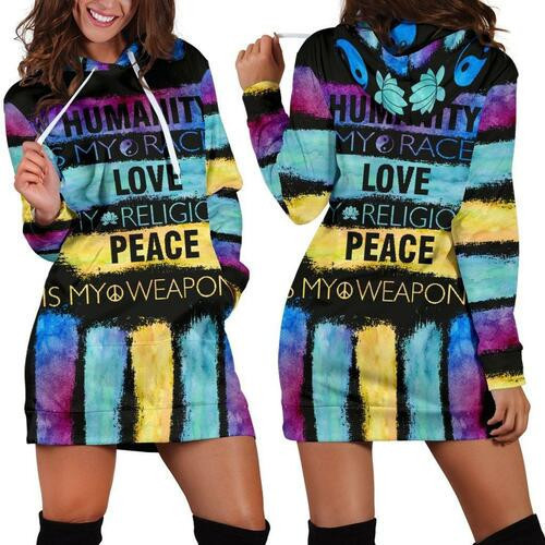 Humanity Love Peace Hoodie Dress Sweater Dress Sweatshirt Dress 3d All Over Print For Women Hoodie