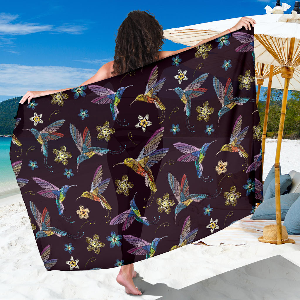 Hummingbird Pattern Print Sarong Cover Up Hummingbird Pareo Wrap Skirt Dress