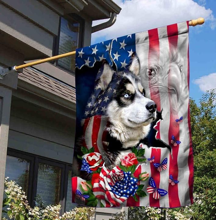 Husky Proud Nation Dog Lover American Flag Garden Flag House Flag