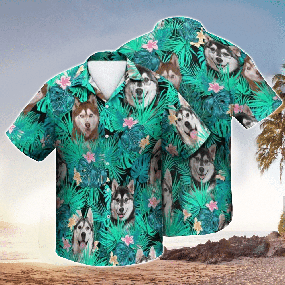 Husky Summer Leaves Hawaiian Shirt for Men and Women