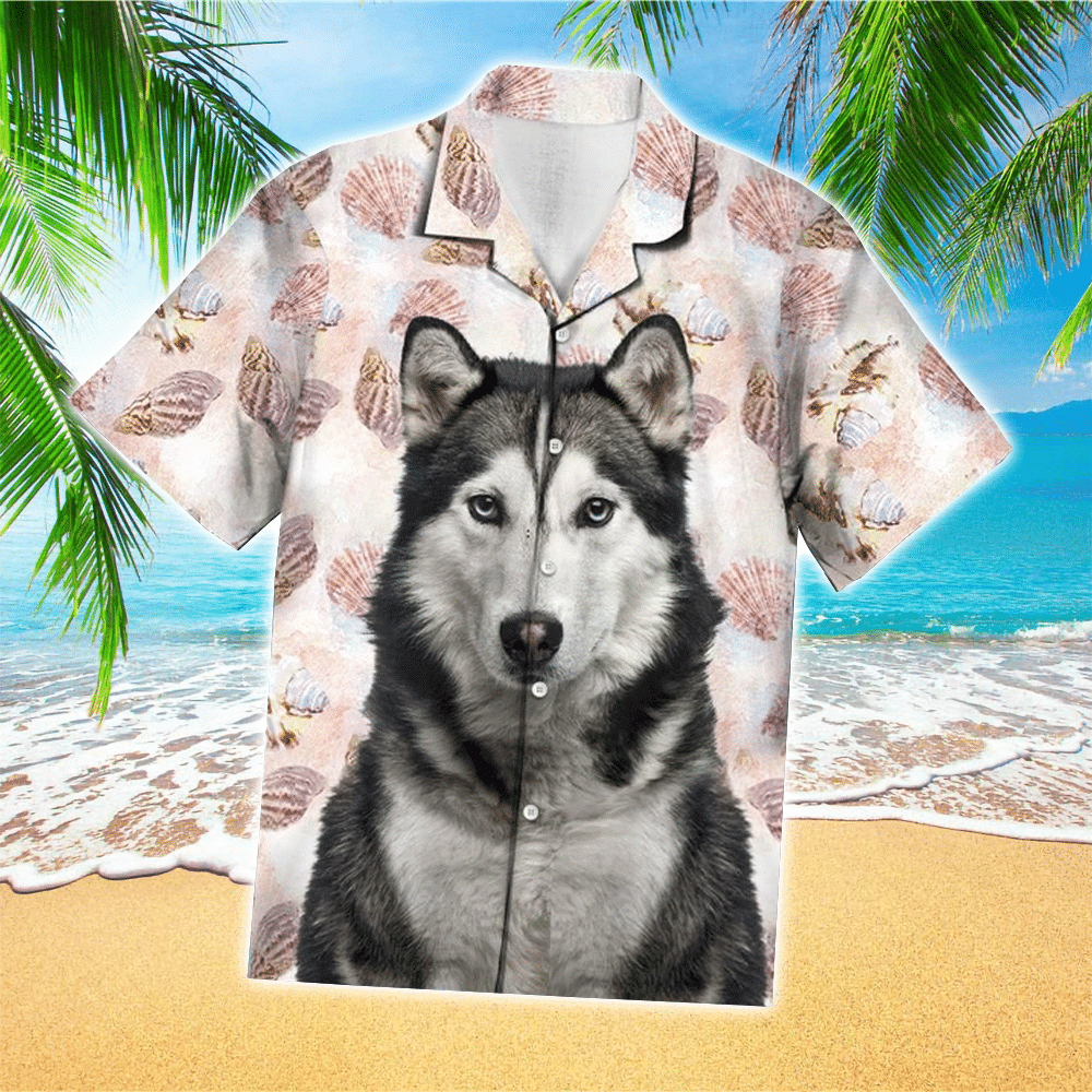Husky Terrier Mens Hawaiian Shirt Husky Button Up Shirt for Men and Women
