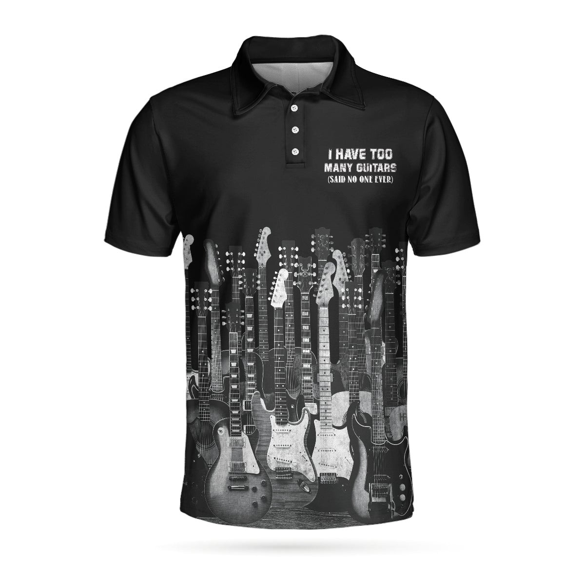 I Have Too Many Guitars Black Short Sleeve Polo Shirt Guitarist Polo Shirt Best Guitar Shirt For Men