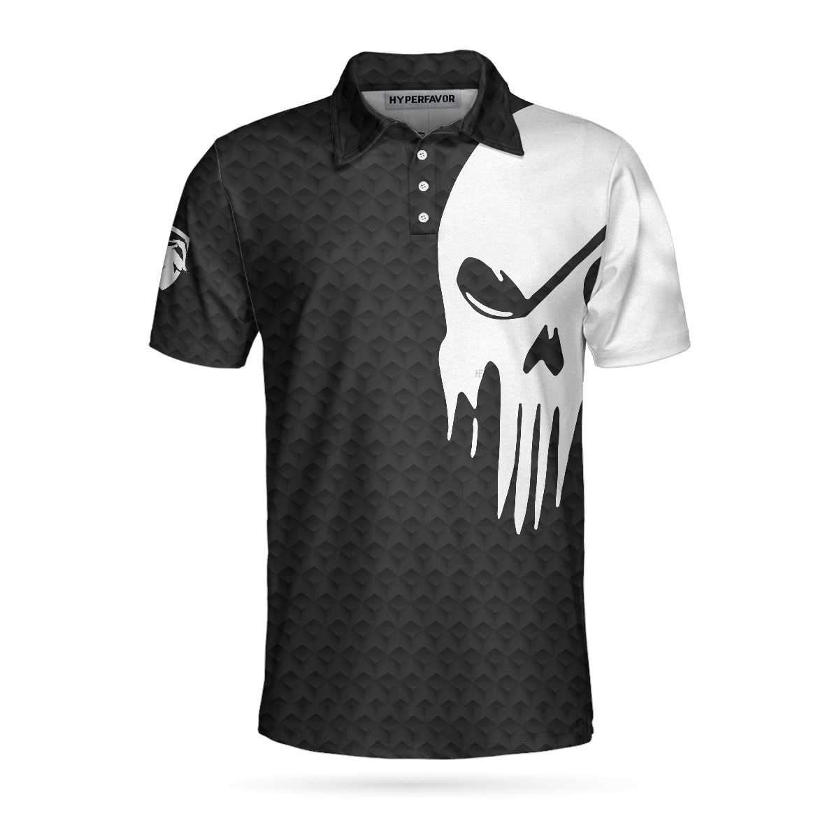 I Hit Golf Ball Polo Shirt Black And White Golf Shirt Design With Sayings Scary Skeleton Golf Shirt