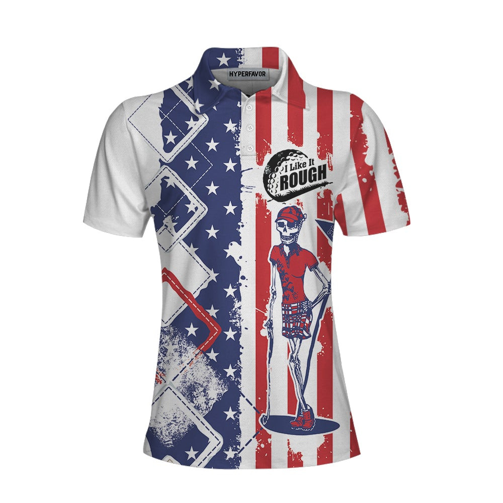 I Like It Rough Golf Short Sleeve Women Polo Shirt Cool American Flag Argyle Pattern Golf Shirt For Ladies