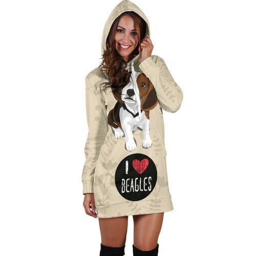 I Love Beagles Hoodie Dress Sweater Dress Sweatshirt Dress 3d All Over Print For Women For Lovers Of Beagle Dogs Hoodie