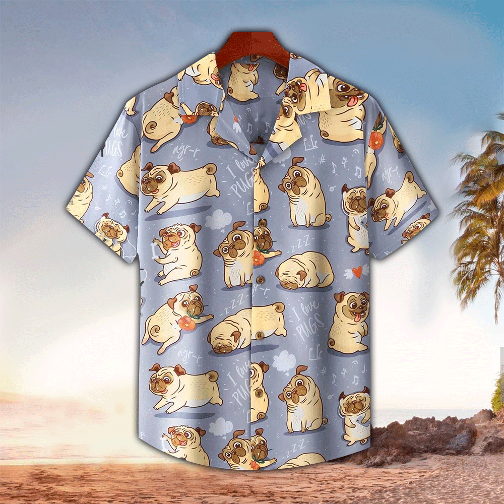 I Love Pugs Cute Hawaiian Hawaii Shirt For Men and Women