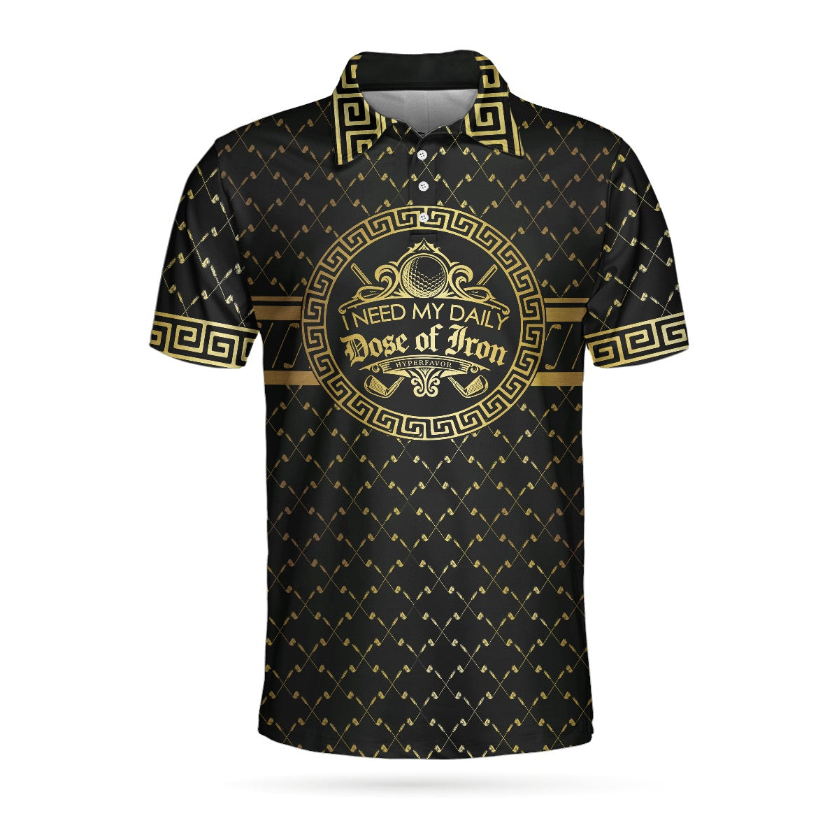 I Need My Daily Dose Of Iron Black  Gold Polo Shirt Luxury Golden Greek Golf Shirt For Men