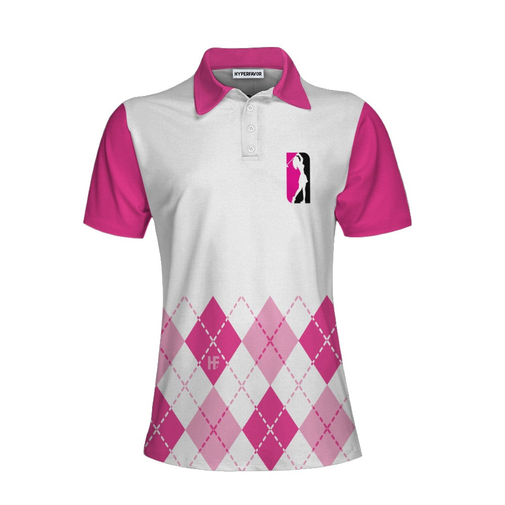 I Never Lose At The 19th Hole Golf Short Sleeve Women Polo Shirt White And Pink Golf Shirt For Ladies