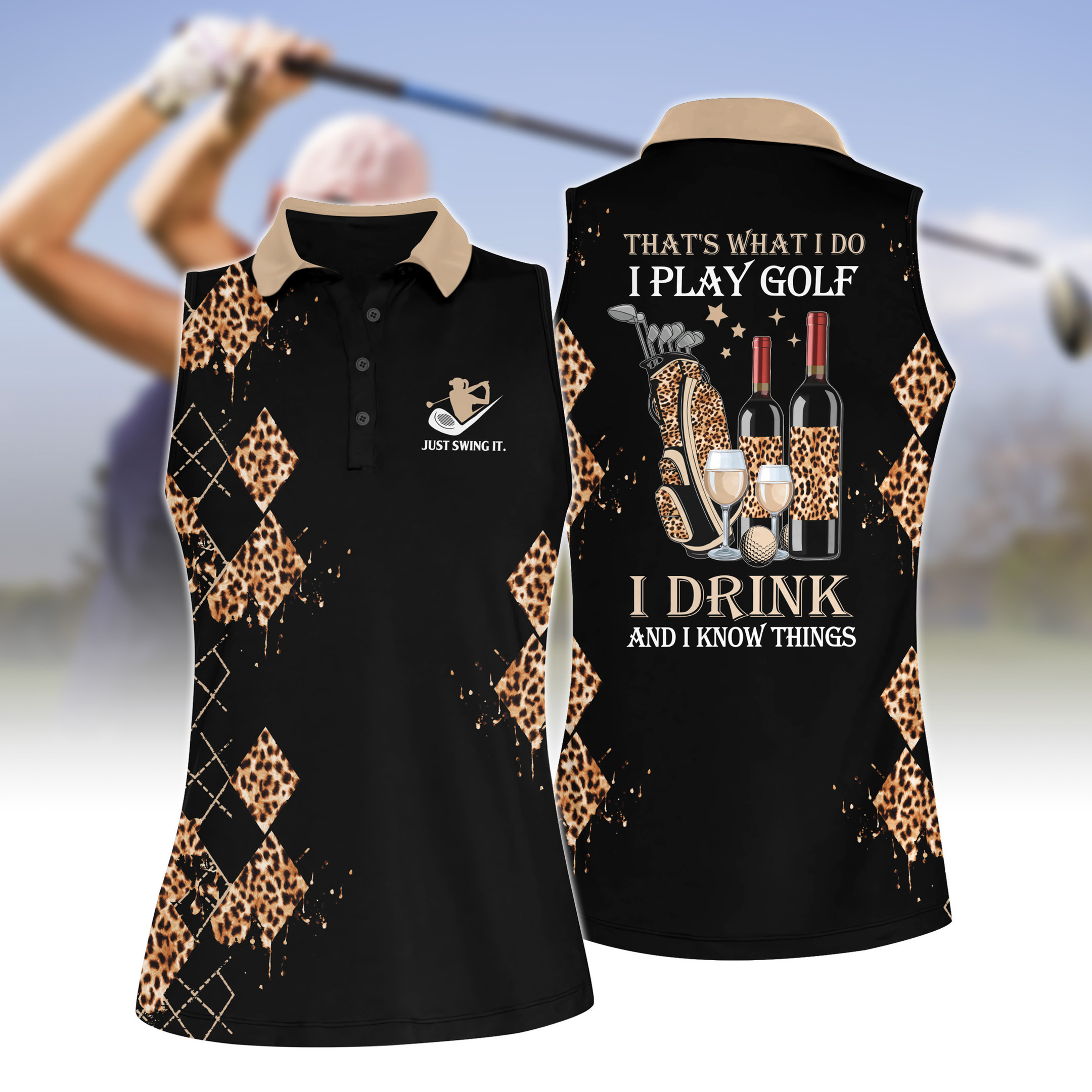 I Play Golf I Drink And I Know Things Women Short Sleeve Polo Shirt Sleeveless Polo Shirt