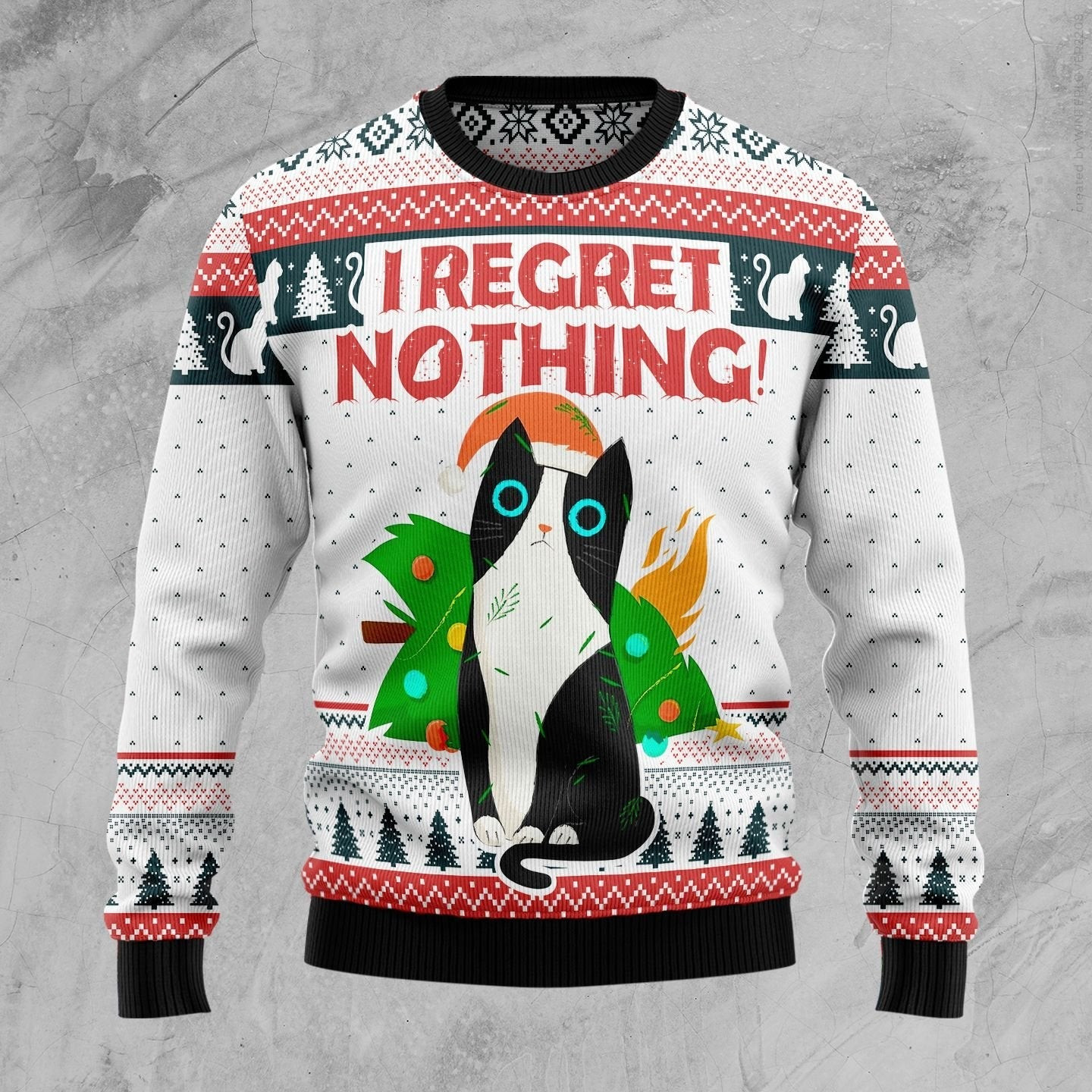 I Regret Nothing Cat Ugly Christmas Sweater Ugly Sweater For Men Women