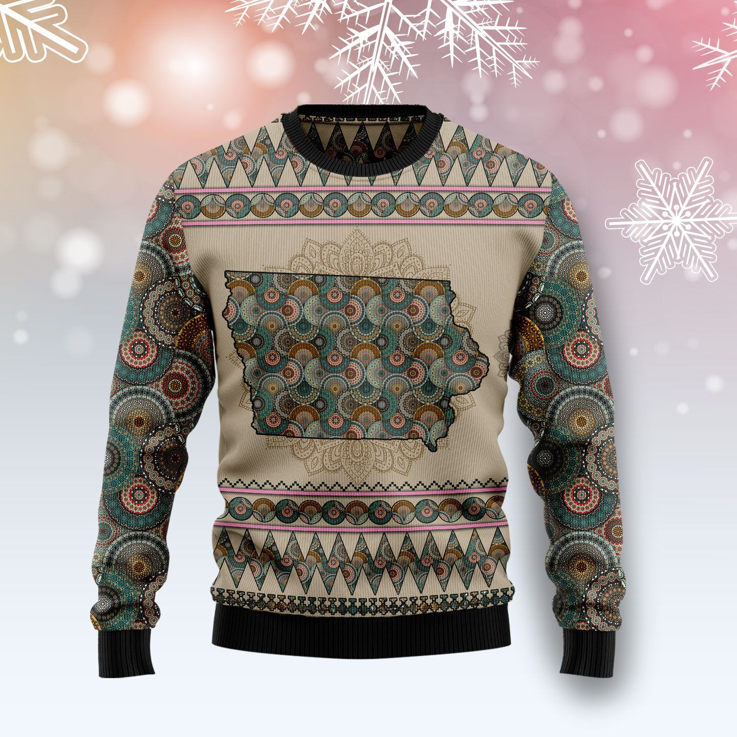 IOWA Mandala Ugly Christmas Sweater, Ugly Sweater For Men Women, Holiday Sweater