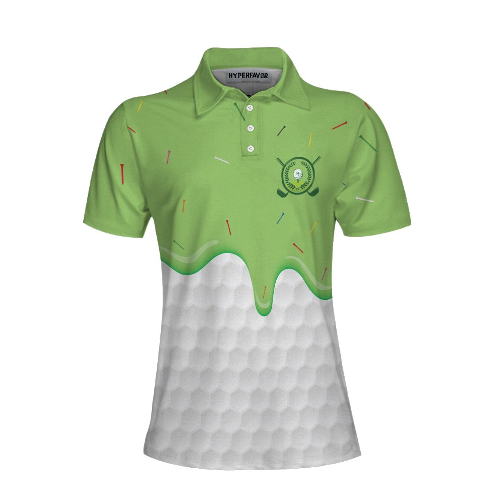 Ice Cream Melting On Golf Ball Cone Golf Short Sleeve Women Polo Shirt