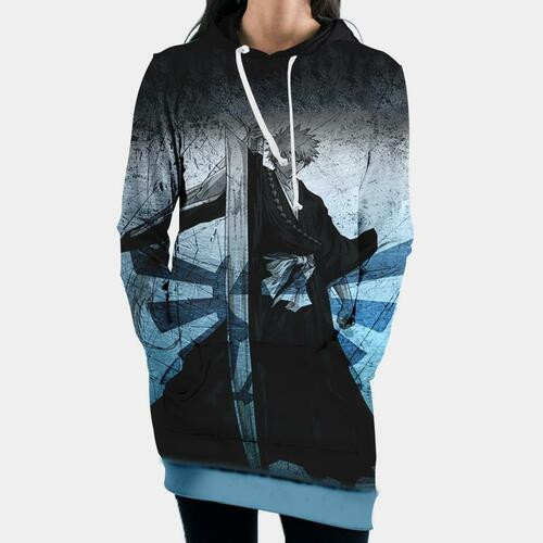 Ichigo Holding Zanpakuto Hooded Dress Bleach 3d Hoodie Dress Sweater Dress Sweatshirt Dress Hoodie