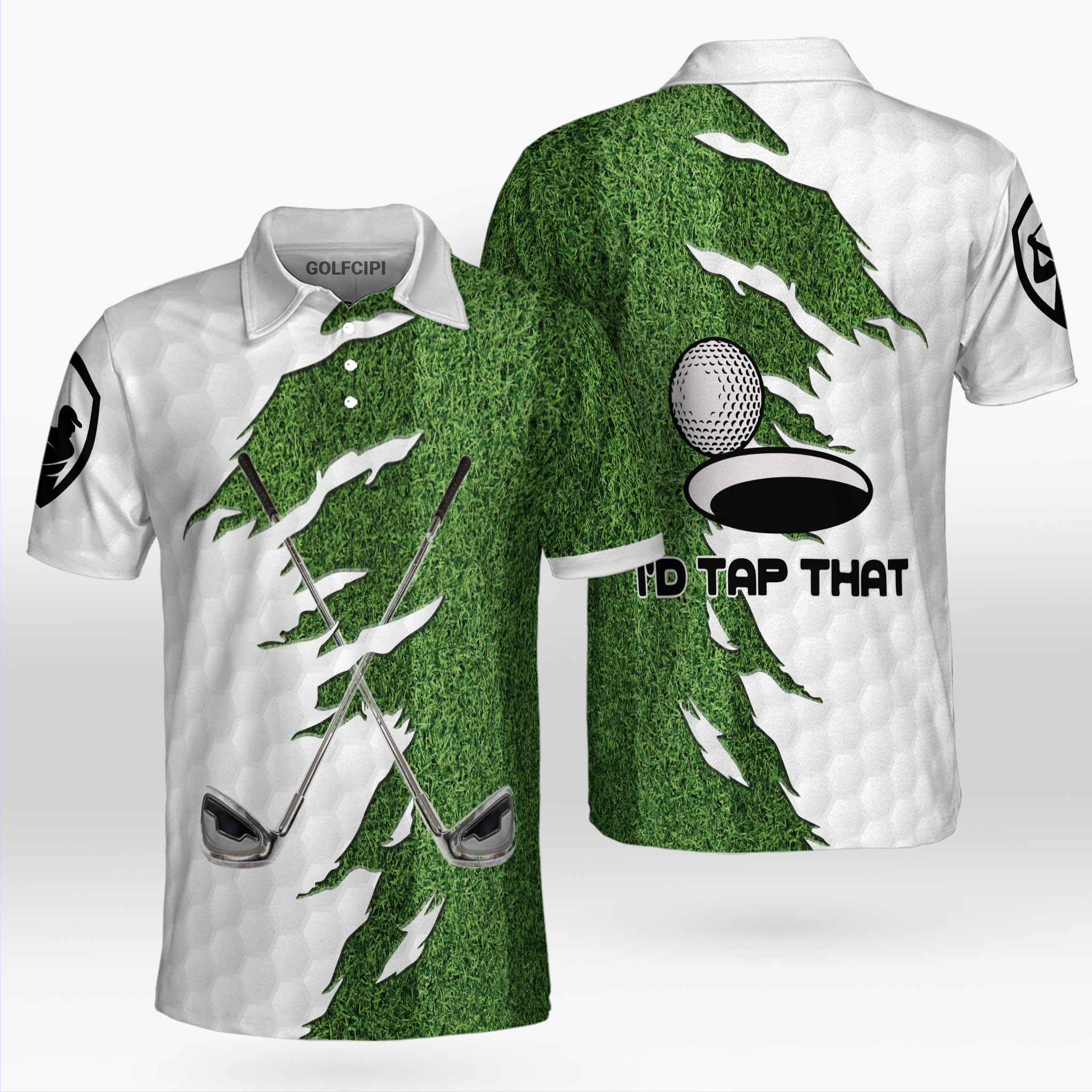 Id Tap That Golf Course Pattern Green Polo Shirt Best Golf Shirts For Men