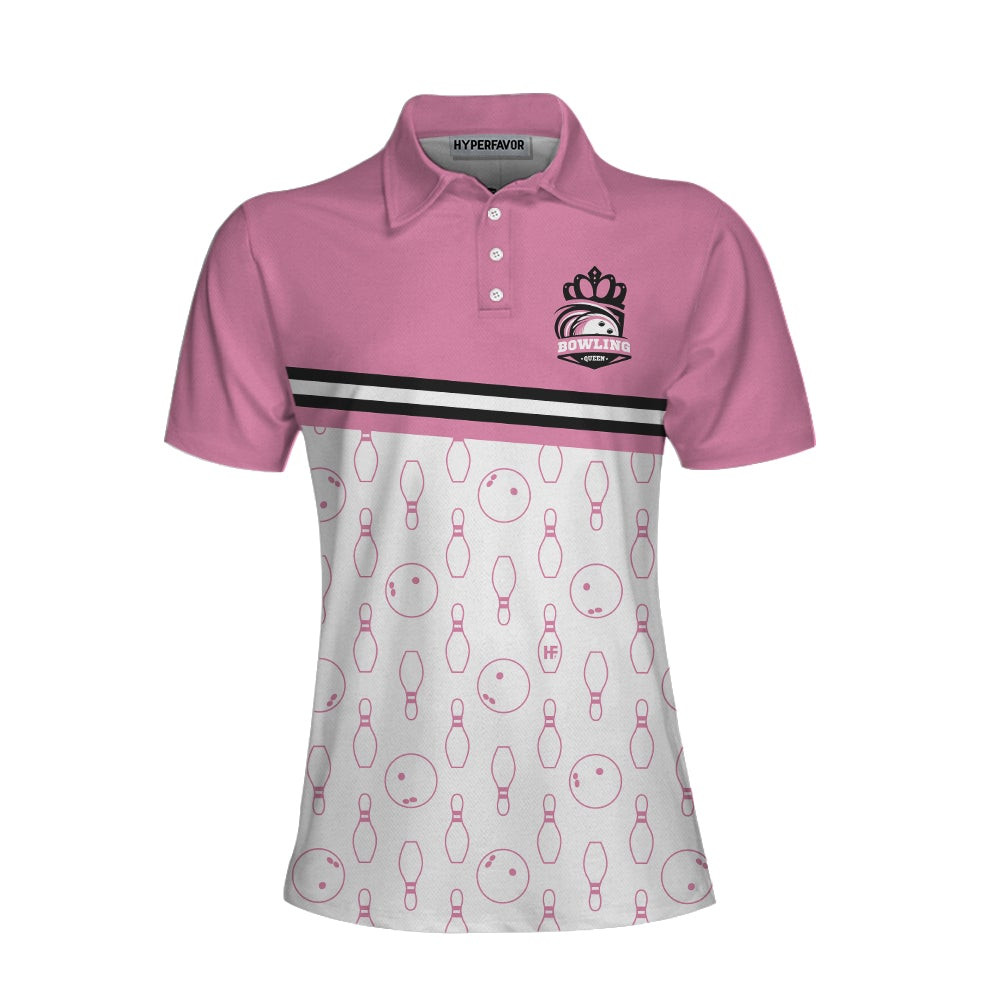 Im A Classy Sassy Bowling Girl Bowling Short Sleeve Women Polo Shirt Pink Bowling Ball And Pin Pattern Shirt For Ladies