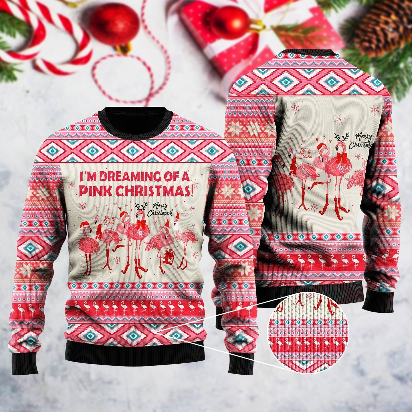 Im Dreaming Of A Pink Christmas Flamingo Ugly Christmas Sweater Ugly Sweater For Men Women