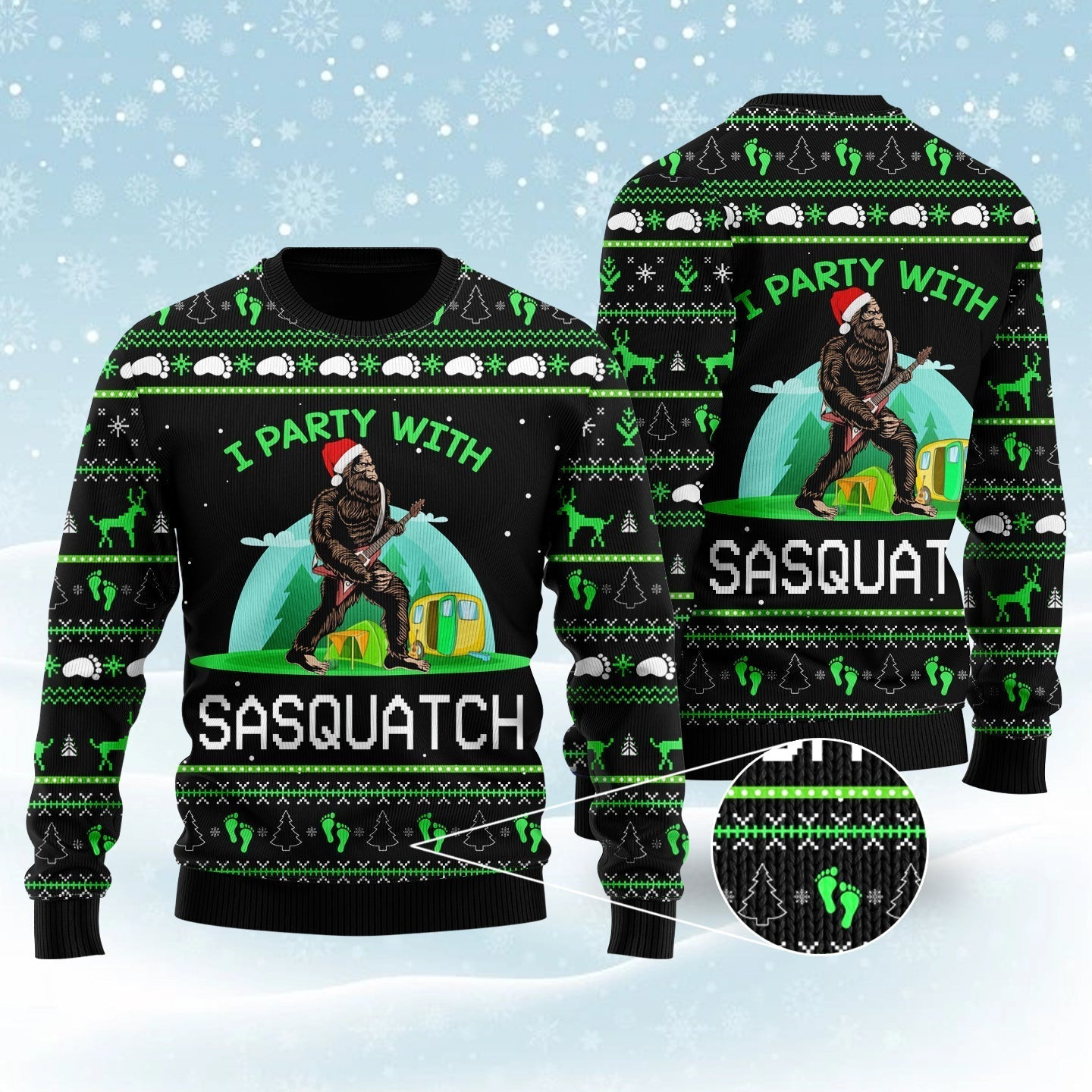 Im Party With Sasquatch Camping Ugly Christmas Sweater Ugly Sweater For Men Women