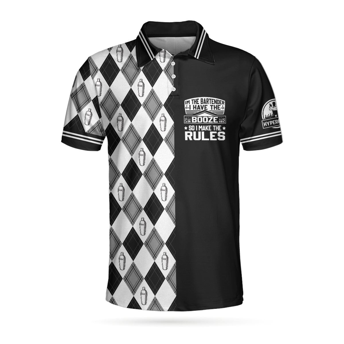 Im The Bartender Polo Shirt Black And White Argyle Pattern Polo Shirt Best Bartender Shirt For Men