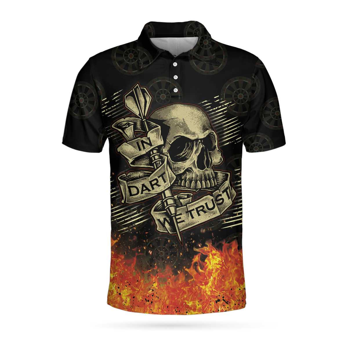 In Dart We Trust Short Sleeve Polo Shirt Fire Play Hard Skull Polo Shirt Cool Dart Shirt For Men