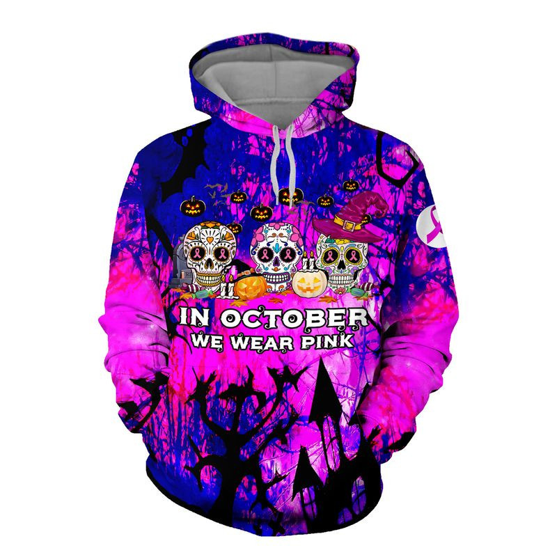 In October We Wear Pink Happy Halloween 3D Shirt Sugar Skull Love