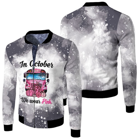 In October We Wear Pink Ribbon School Bus Fleece Bomber Jacket