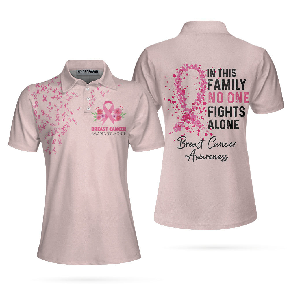 In This Family No One Fight Alone Breast Cancer Awareness Short Sleeve Women Polo Shirt