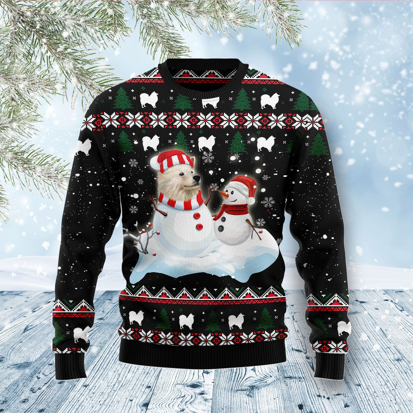 Indian Spitz And Snowman Ugly Christmas Sweater, Ugly Sweater For Men Women, Holiday Sweater
