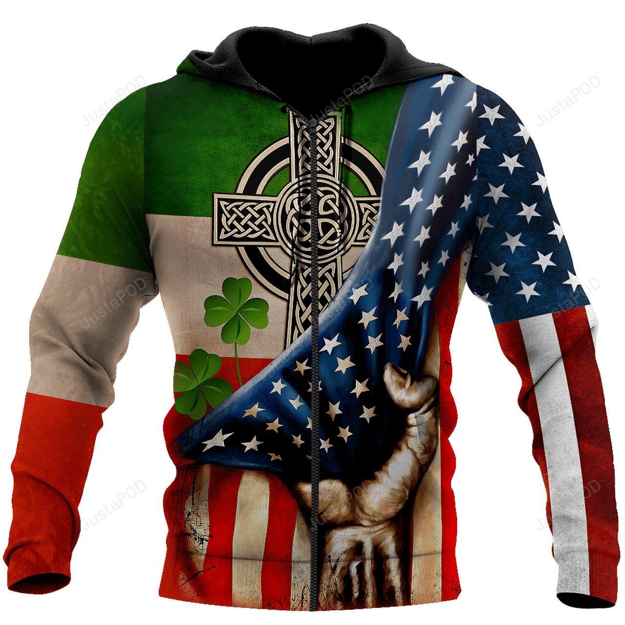 Irish Happy Stpatrick Cross American Flag 3d All Print Hoodie, Zip-up Hoodie
