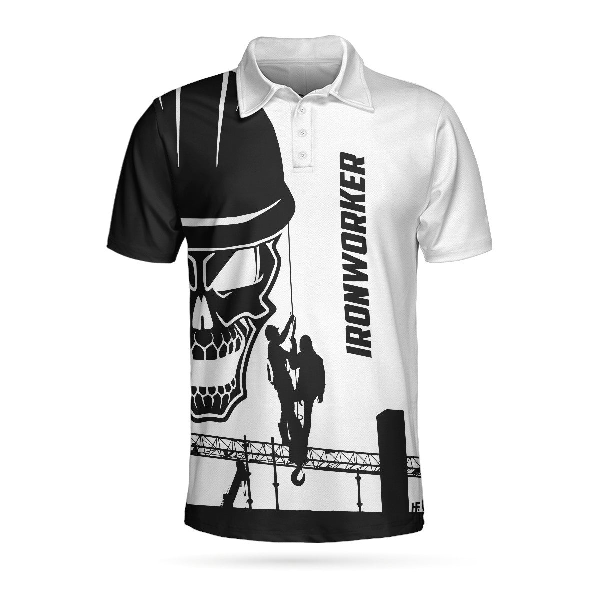 Ironworker Skull Short Sleeve Polo Shirt Black Silhouette Skull Polo Shirt Ironworker Shirt For Men