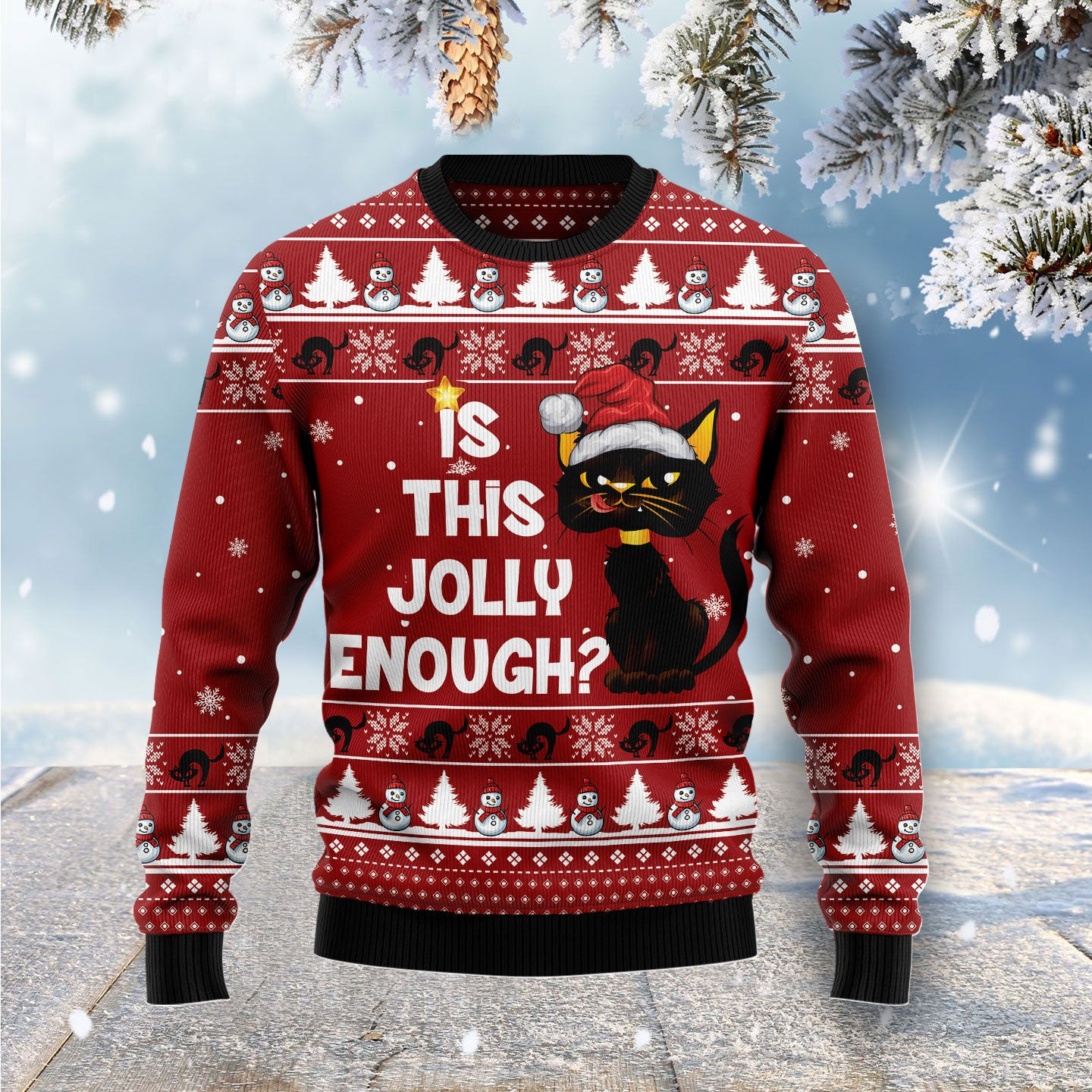 Is This Jolly Enough Black Cat Ugly Christmas Sweater