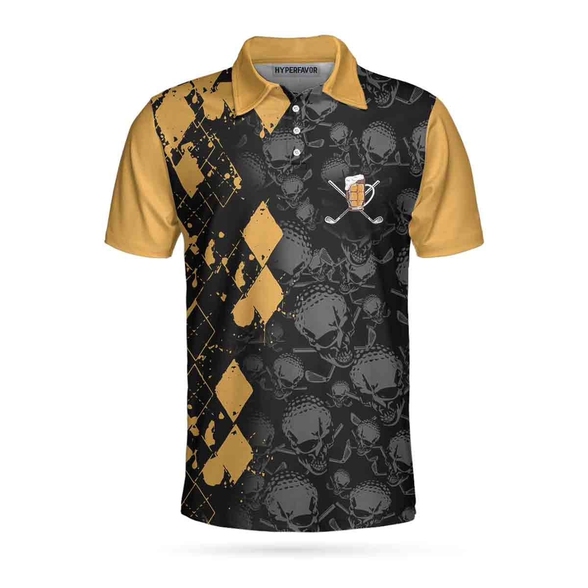 It Golf  Beers Time Polo Shirt Skull Pattern Golf Drinking Polo Shirt Best Beer Golf Polo Shirt