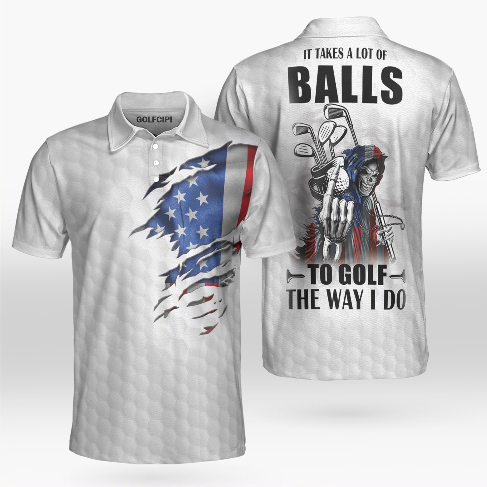 It Takes A Lot Of Balls American Flag Golf Shirt Golf Shirts Short Sleeve Polo For Men