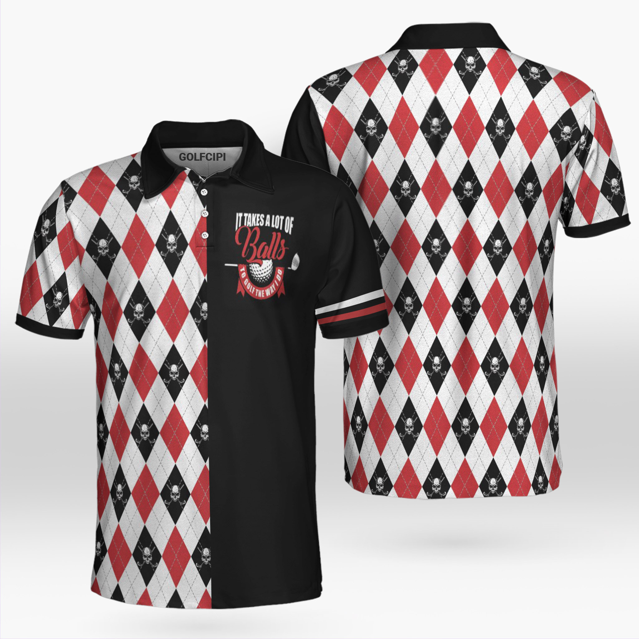 It Takes A Lot Of Balls Red Argyle Patterned Golf Shirt Golf Shirts Short Sleeve Polo For Men