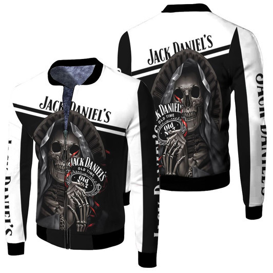 Jack Daniels Whiskey Skull Sweatshirt Fleece Bomber Jacket