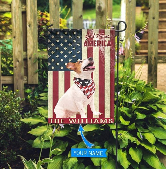 Jack Russell Terrier God Bless Personalized American Flag Garden Flag House Flag