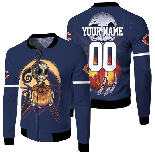 Jack Skellington Chicago Bears Nightmare Navy Fleece Bomber Jacket