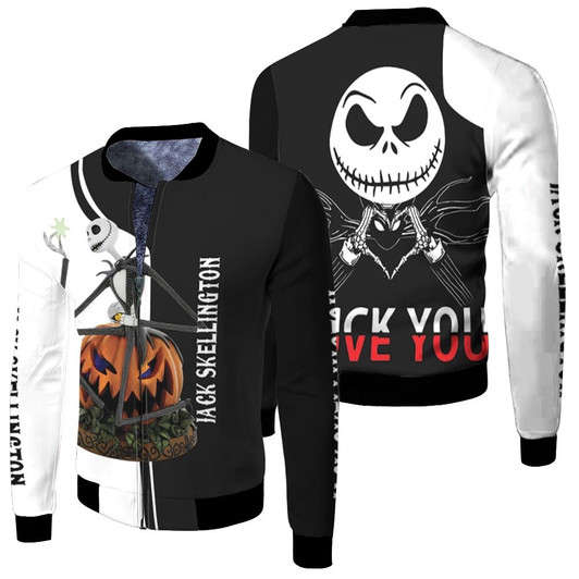 Jack Skellington F You Love You White Black Mixture Fleece Bomber Jacket