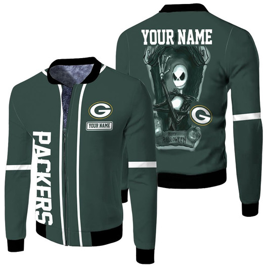 Jack Skellington Green Bay Packers Black Fleece Bomber Jacket